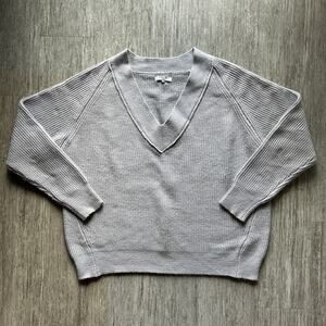 ✨ FRNCH Paris Gray V-Neck Ribbed Knit Boxy Oversized Pullover Sweater Sz Medium